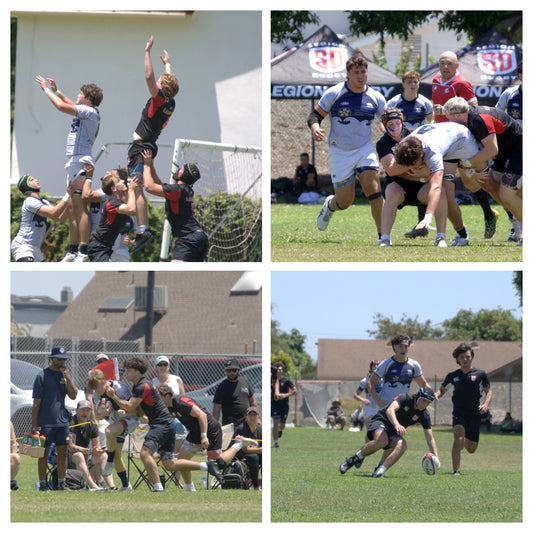 The 2026 California Boys All-State Elite Series action in Long Beach (clockwise from top left: Bruce Barnier, Liam Dunphy, Braden Pharris, & James Ulloa).